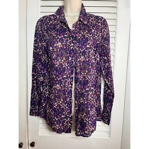 Coldwater Creek No Iron 100% cotton purple/pink fall button up shirt M Excellent